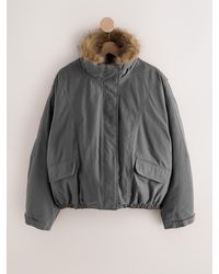 Next - Charcoal Bomber Jacket With Fur Collar - Lyst