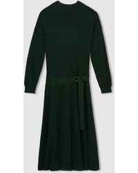 Reiss - Alina - Dark Green Compact-knit Belted Midi Dress, Xl (us 16-18) - Lyst