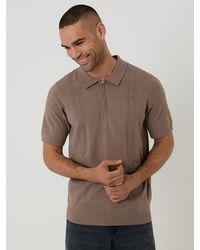 Threadbare - Cable Knit Quarter Zip Polo Shirt - Lyst
