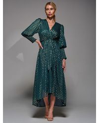 Jolie Moi - Puff Sleeve Metallic Spot Print Dip Hem Maxi Dress - Lyst