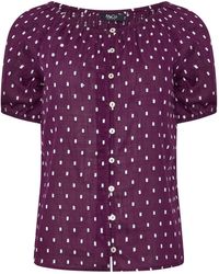 M Com - Petite Short Sleeve Dobby Button Through Blouse - Lyst