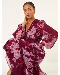 Roman - Petite Floral Print Trim Midi Dress - Lyst