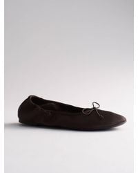 The Set - Satin Round Toe Bow Ballet Flats Chocolate - Lyst