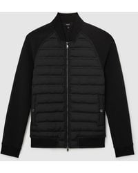 Reiss - Rami - Black Quilted Hybrid Bomber Jacket, Xs - Lyst