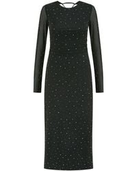 Yumi' - Mesh Bodycon Midi Dress With Tie Back And Diamantes - Lyst
