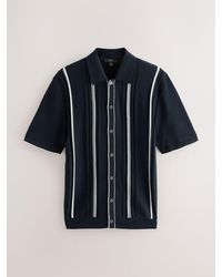 Next - Regular Fit Cotton Rich Short Sleeve Vertical Stripe Knit Button Through Polo Shirt - Lyst