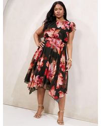 Lipsy - Curve Floral Printed Frill Sleeve Fit And Flare Midi Dress - Lyst