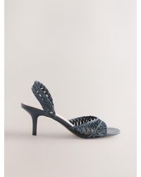 Next - Raffia Peep Toe Heeled Sandals - Lyst