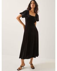 Monsoon - Cynthia Puff Sleeve Velvet Midi Dress - Lyst