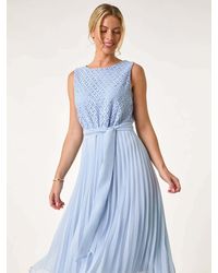 Roman - Petite Lace Pleat Midi Dress - Lyst