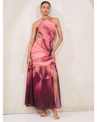 Lipsy - Printed Halter Chiffon Sleeveless Maxi Dress - Lyst