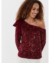 Threadbare - Sequin Slash Neck Top With Bow Detail - Lyst