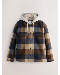 Next - And Borg Lined Hooded Check Shacket - Lyst