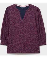 Crew - Viscose Notch Neck Printed Top - Lyst