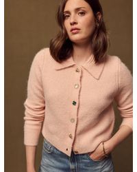 Next - Light Brooch Buttons Knitted Collar Cardigan With Wool - Lyst