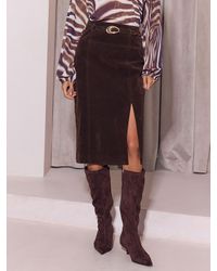 Lipsy - Chocolate Suedette Croc Faux Leather Belted Side Split Midi Skirt - Lyst