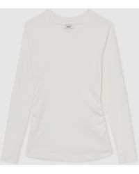 Reiss - Tessa - White Cotton Long-sleeve Ruched T-shirt With Stretch, S (us 4-6) - Lyst