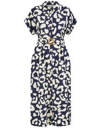 Yumi' - Abstract Animal Print Relaxed Midi Shirt Dress With Belt - Lyst