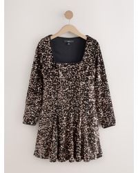 Next - Square Neck Flippy Mini Sequin Dress - Lyst