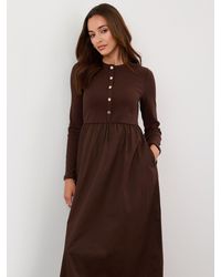 Threadbare - Petite Ribbed Jersey Button Up Midaxi Dress - Lyst