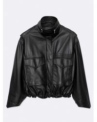 AllSaints - Clay Funnel Neck Cropped Leather Jacket - Lyst
