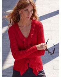 Roman - Frill Trim Ribbed Knit Top - Lyst