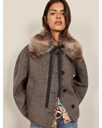 BHOEM - Multi Checked Jacket With Wool And Detachable Faux Fur Collar - Lyst