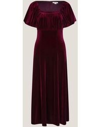 Monsoon - Cynthia Puff Sleeve Velvet Midi Dress - Lyst