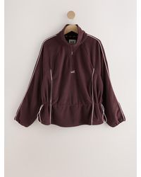 Self - Burgundy Microfleece Half Zip Peplum Sweatshirt - Lyst