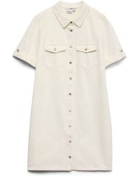 Vero Moda - Short Sleeve Button Down Denim Dress - Lyst
