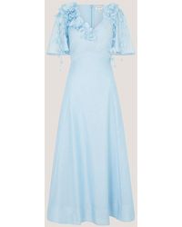 Monsoon - Light Clarissa V-Neck Floral Appliqué Short Sleeve Midi Dress - Lyst