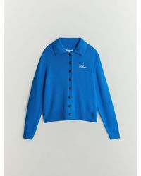 BHOEM - Buttoned Wool Blend High Collar Knit Cardigan With Embroidered Logo - Lyst