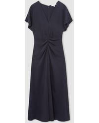 Reiss - Ruched-Front Midi Dress - Lyst