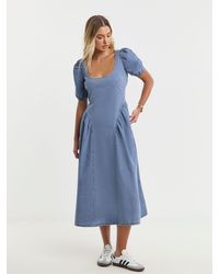 Simply Be - Bow Back Puff Sleeve Denim Dress - Lyst