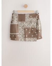 Next - Scarf Print Linen Rich Tailored Wrap Mini Skirt - Lyst