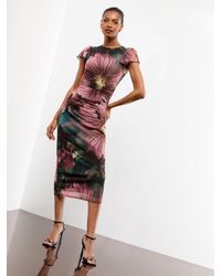 Lipsy - Petite Mesh Ruched Detail Flutter Sleeve Midi Dress - Lyst