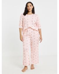 Simply Be - Pretty Secrets Bow Print Pointelle Rib Pyjamas Set - Lyst