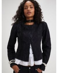 River Island - Denim Embroidered Drummer Jacket - Lyst