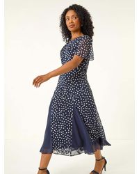 Roman - Spot Print Godet Hem Midi Dress - Lyst