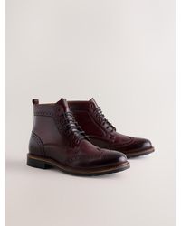 Next - Burgundy Leather Brogue Boots - Lyst
