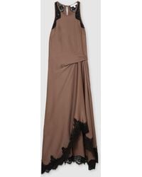 Reiss - Anais - Mocha Brown Satin Drape Lace-trim Dress, Us 8 - Lyst