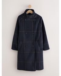 Next - Windowpane Check Funnel Neck Double Breasted Longline Coat - Lyst