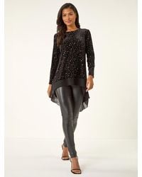 Roman - Star Print Velvet Chiffon Hem Top - Lyst