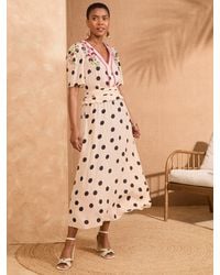 Love & Roses - Embroidered V-Neck Short Sleeve Midi Dress - Lyst