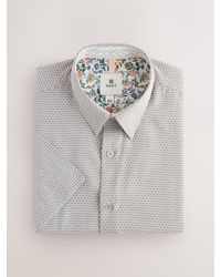 Next - Regular Fit Regular Fit Cotton Rich Trimmed Textured Short Sleeve Smart Shirt - Lyst