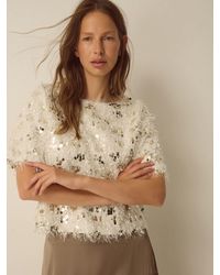 Satin Color Drips Monsoon Shelby Sequin Fringe Satin Shirt in Brown | Lyst