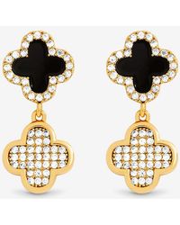 Jon Richard - Tone Pave Jet Enamel Clover Earrings - Lyst