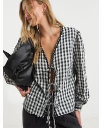 Simply Be - Gingham Tie Front Blouse - Lyst