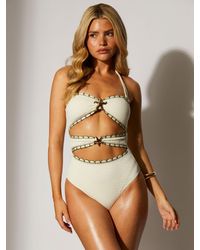 South Beach - Starfish Cut Out Halter Tummy Control Swimsuit With Removable Straps - Lyst
