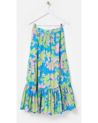 Oliver Bonas - 100% Cotton Luminous Floral Tiered Midi Skirt - Lyst